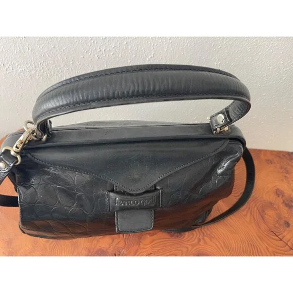 VTG Franco Godi Italia Black Crocodile Embossed Leather Satchel Style Handbag - Picture 12 of 16